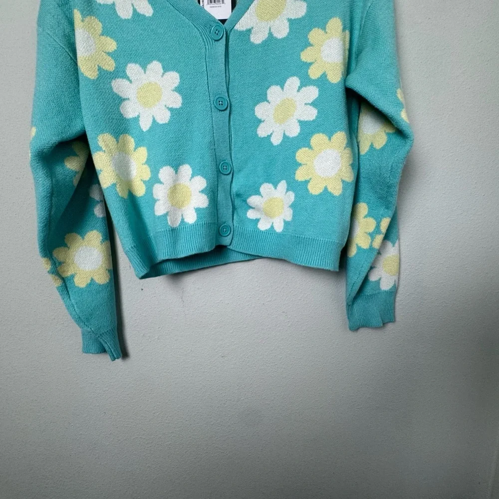 NWT Art Class Daisy Floral Print Blue Cardigan Sweater‎ Button Down XXL 18 Girls